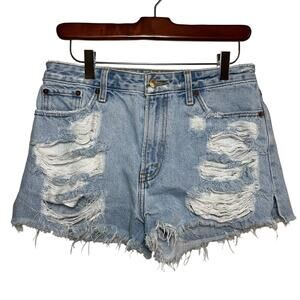 Abercrombie Annie High Rise Denim Short Distressed Medium Wash Blue Sz 28 Summer